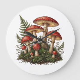 Vintage Fly Agaric Mushroom Illustration ラージ壁時計