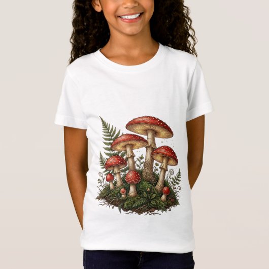Vintage Fly Agaric Mushroom Illustration Tシャツ (正面)