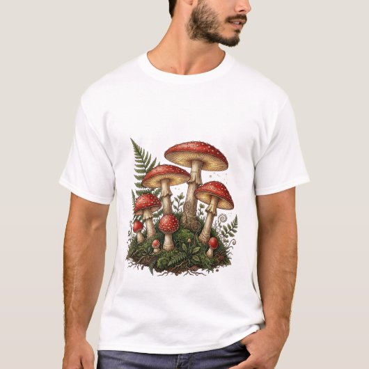 Vintage Fly Agaric Mushroom Illustration Tシャツ (正面)