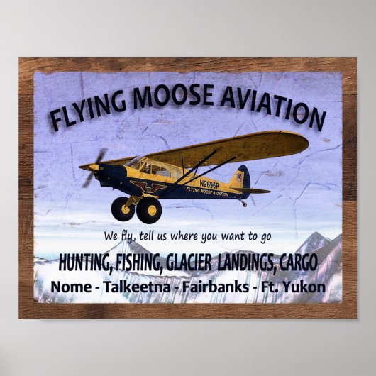 Vintage Flying Moose Aviation Sign ポスター (正面)