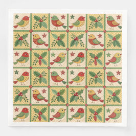 Vintage Folk Art Christmas Bird Holly Pattern 