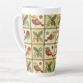 Vintage Folk Art Christmas Birds & Holly Berry カフェラテマグ (左アングル)