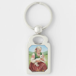 Vintage Folk Art Grandma Lamb Metal Keychain キーホルダー