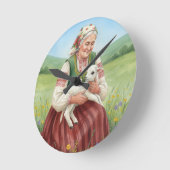 Vintage Folk Art Grandma Lamb Wall Clock ラウンド壁時計 (傾斜)