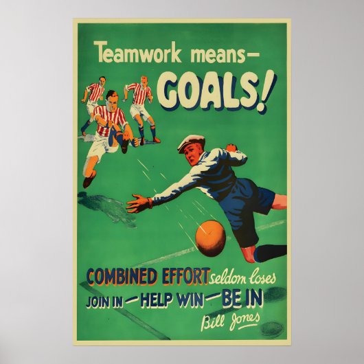 Vintage Football Poster Teamwork Motivation Art ポスター (正面)