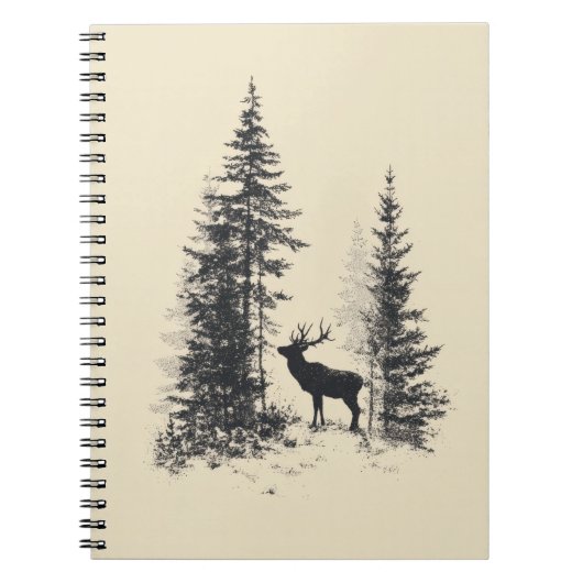 Vintage Forest Elk Silhouette Sketch Notebook ノートブック (正面)