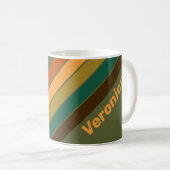 Vintage Forest Marsh Stripes with Name コーヒーマグカップ (正面右)