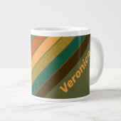 Vintage Forest Marsh Stripes with Name ジャンボコーヒーマグカップ (正面右)