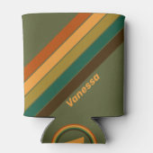 Vintage Forest Marsh Stripes with Name 缶クーラー (裏面)