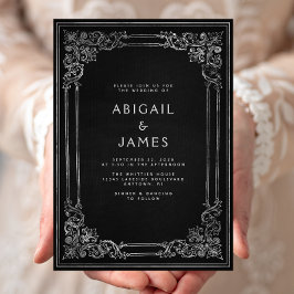 Vintage Frame Black Silver Wedding 招待状