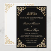 Vintage Frame Black Stylish Script Muslim Wedding 招待状 (正面/裏面)