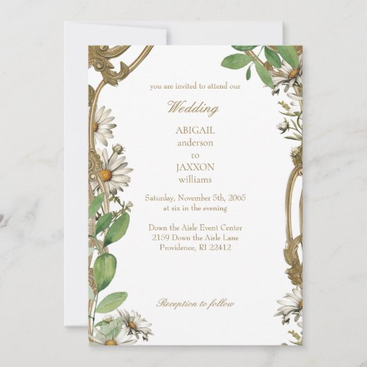 Vintage Frame Daisies Wedding 招待状 (正面)