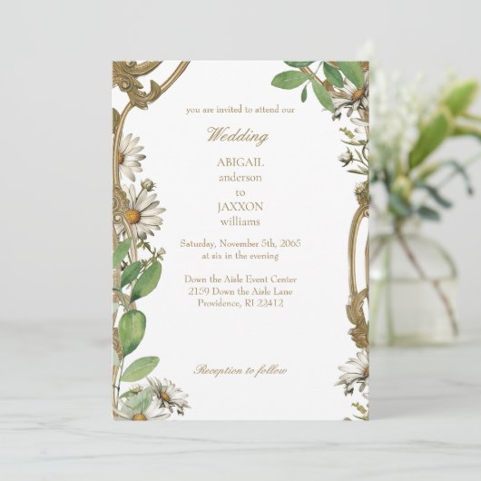 Vintage Frame Daisies Wedding 招待状 (スタンド正面)