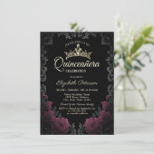 Vintage Frame Dark Red Roses Gothic Quinceañera  招待状 (スタンド正面)