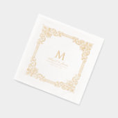 Vintage Frame Elegant Wedding Monogram 箔ナプキン (左)