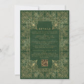 Vintage Frame Green Gold QR Code Wedding 招待状 (裏面)