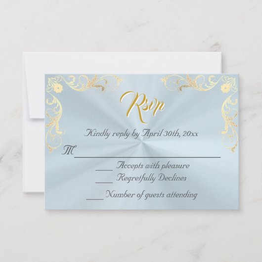 Vintage Frame Quinceanera RSVP - Blue/Gold (正面)