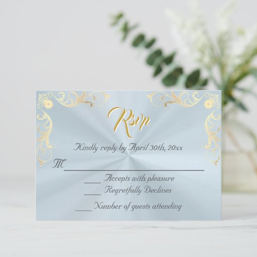 Vintage Frame Quinceanera RSVP - Blue/Gold (スタンド正面)