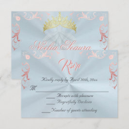 Vintage Frame Quinceanera RSVP - Blue/Rose Gold