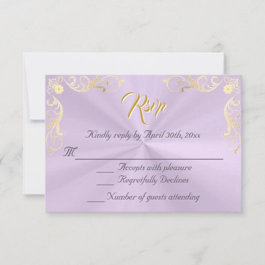 Vintage Frame Quinceanera RSVP - Lavender/Gold (正面)