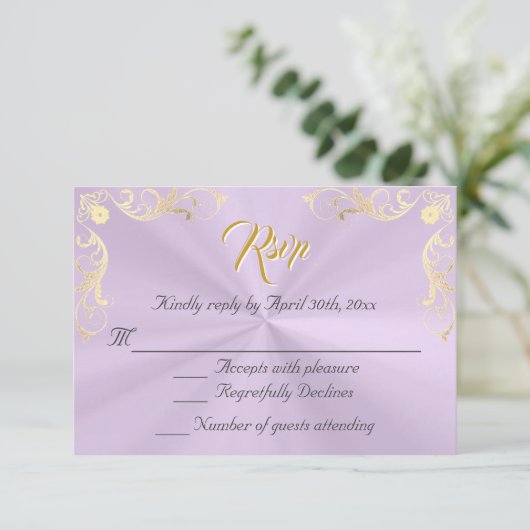 Vintage Frame Quinceanera RSVP - Lavender/Gold (スタンド正面)