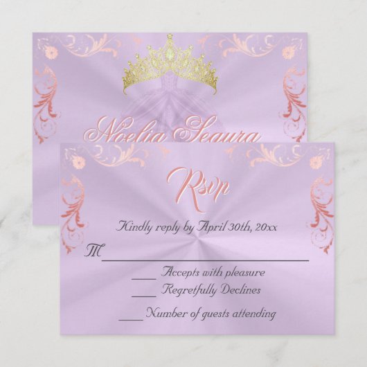 Vintage Frame Quinceanera RSVP -Lavender/Rose Gold (正面/裏面)