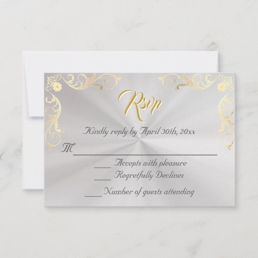 Vintage Frame Quinceanera RSVP - Pearl/Gold (正面)