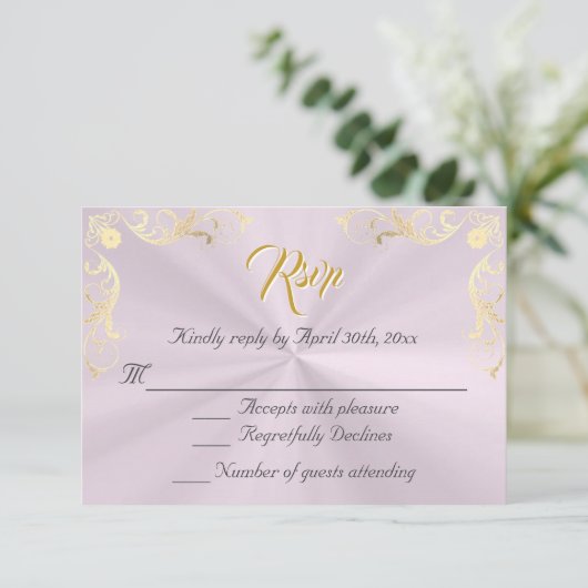 Vintage Frame Quinceanera RSVP - Pink/Gold (スタンド正面)