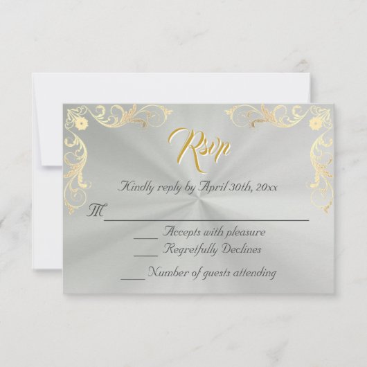 Vintage Frame Quinceanera RSVP - Sage/Gold (正面)