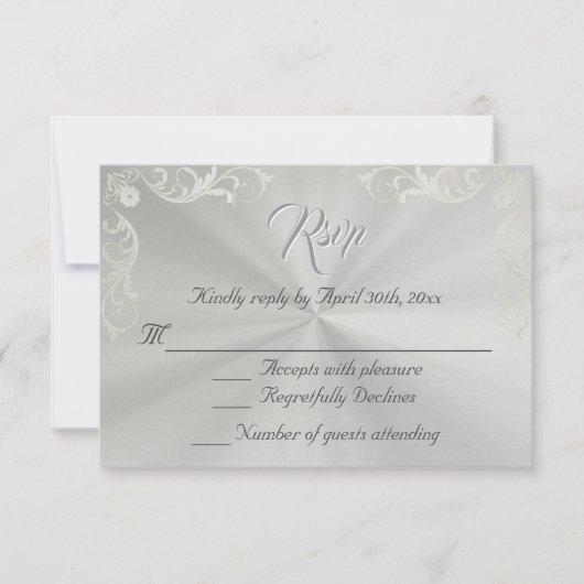 Vintage Frame Quinceanera RSVP - Sage/Silver (正面)