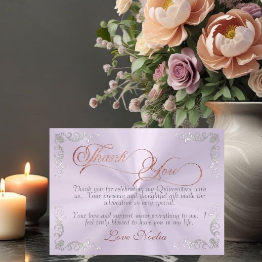 Vintage Frame & Tiara Lavender Quinceanera サンキューカード