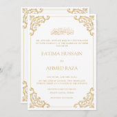 Vintage Frame White Gold Script Muslim Wedding 招待状 (正面/裏面)