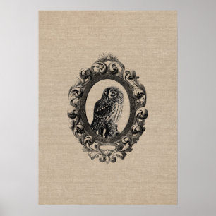 Vintage framed owl bird owls birds rustic chic ポスター
