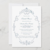 Vintage French Blue Frame Bridal Shower 招待状 (正面)