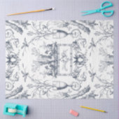 Vintage French Blue Toile Peacock Botanical Farm 薄葉紙 (クラフト)