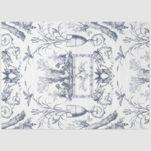 Vintage French Blue Toile Peacock Botanical Farm 薄葉紙 (正面)