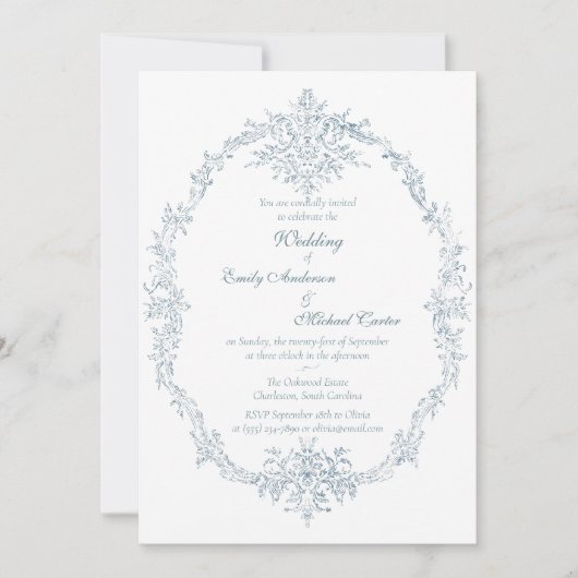 Vintage French Blue Wedding Frame 招待状 (正面)