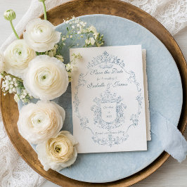 Vintage French Blue Wedding Frame Save the Date 案内ポストカード