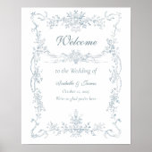 Vintage French Blue Wedding Frame Welcome ポスター (正面)