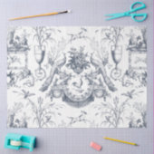 Vintage French Blue White Toile Peacock Botanical 薄葉紙 (クラフト)