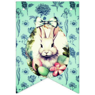 Vintage French Country Bunny & Blue Botanical バンティングフラッグ