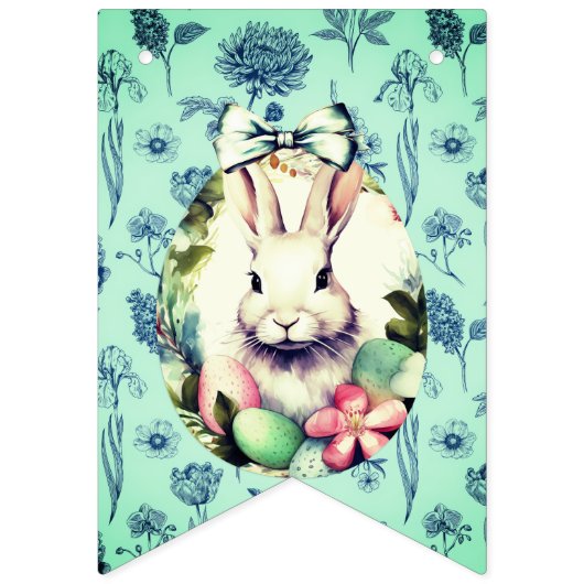 Vintage French Country Bunny & Blue Botanical  バンティングフラッグ (第1の旗)