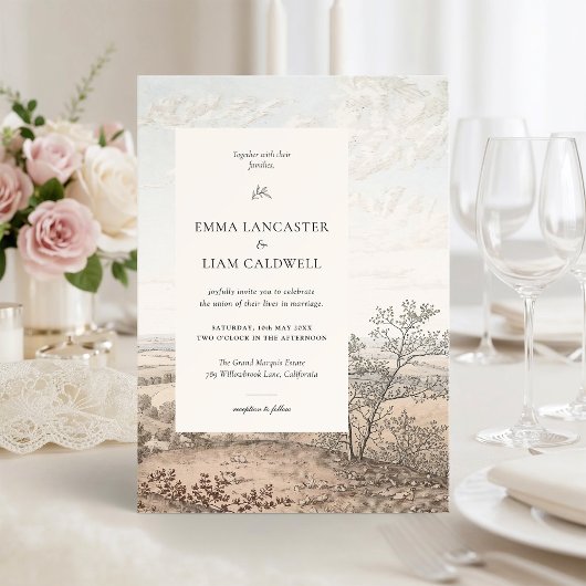 Vintage French Country Toile Landscape Wedding 招待状