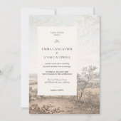 Vintage French Country Toile Landscape Wedding 招待状 (正面)
