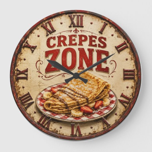 Vintage French Crepes Kitchen ラージ壁時計 (正面)