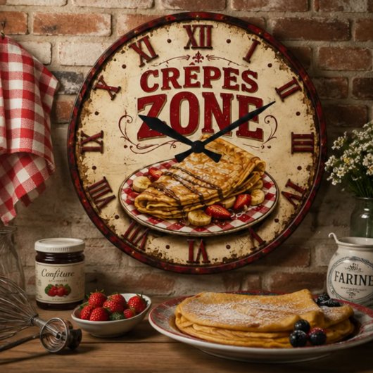 Vintage French Crepes Kitchen  ラージ壁時計