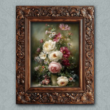 Vintage French Floral Pink and White Peony Art