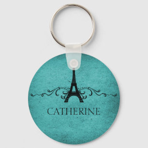 Vintage French Flourish Keychain, Teal キーホルダー