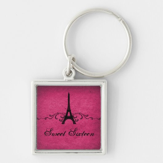 Vintage French Flourish Sweet 16 Keychain, Pink キーホルダー (正面)