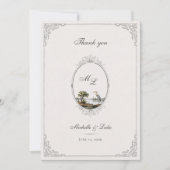 Vintage French Landscape Monogram Wedding  サンキューカード (正面)